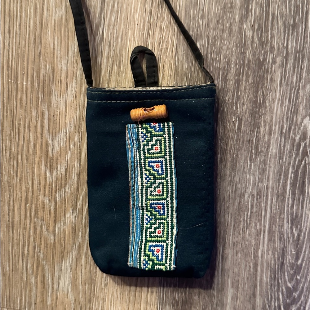 Dark Green Pouch with Embroidered Design